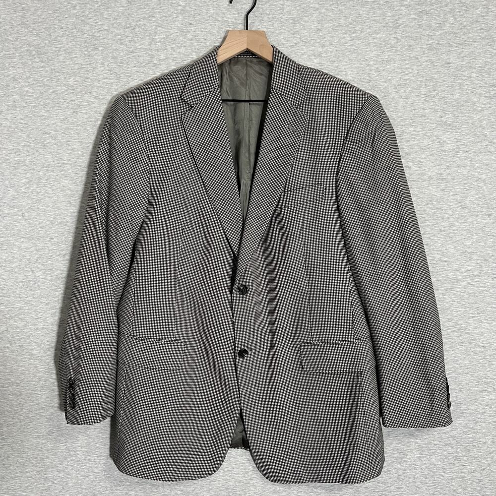 Vintage Hart Schaffner Marx‎ Houndstooth Sport Jacket Blazer Mens 42R USA Black